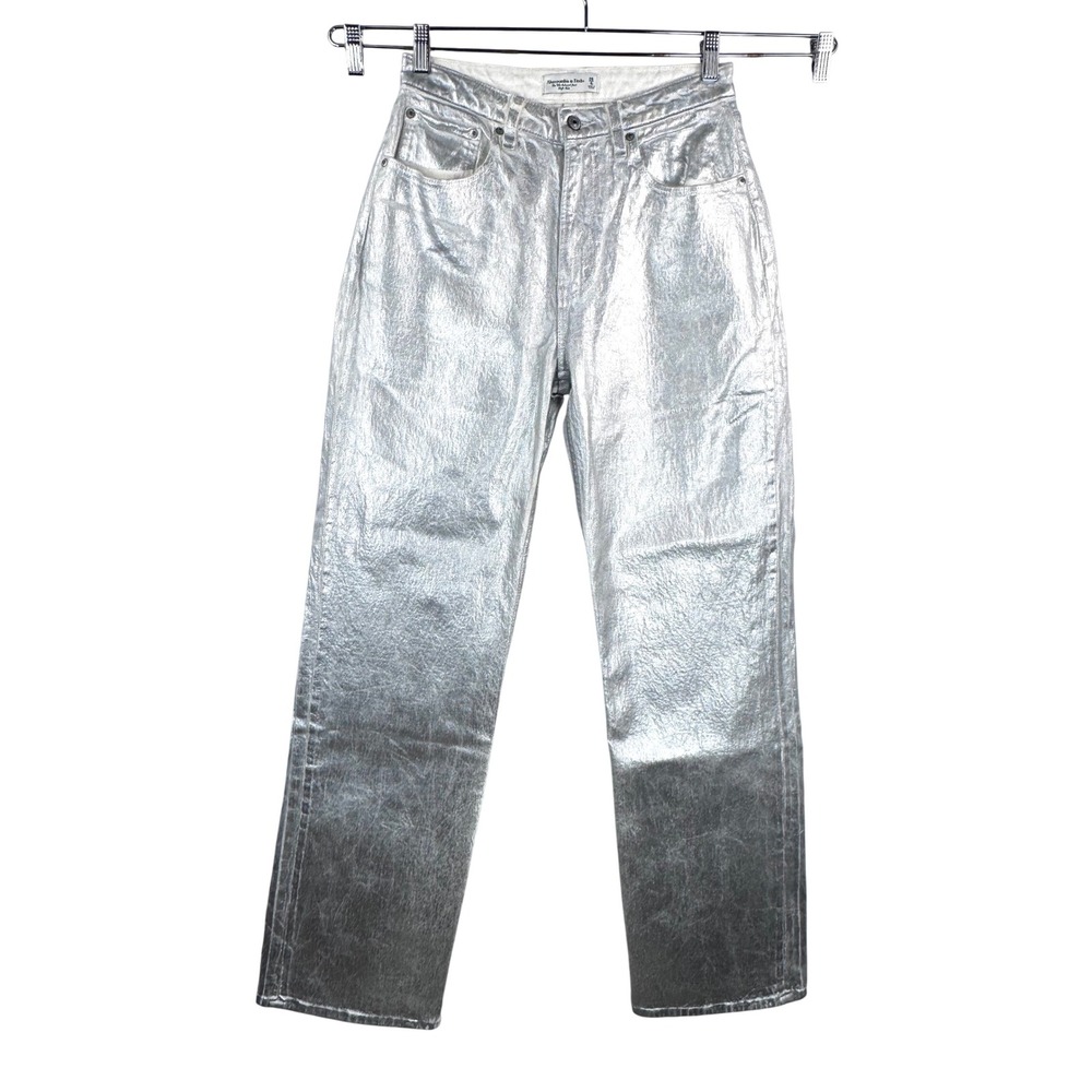 Abercrombie & Fitch Metallic Silver Curve Love 90s Relaxed High‎ Rise Jeans 28